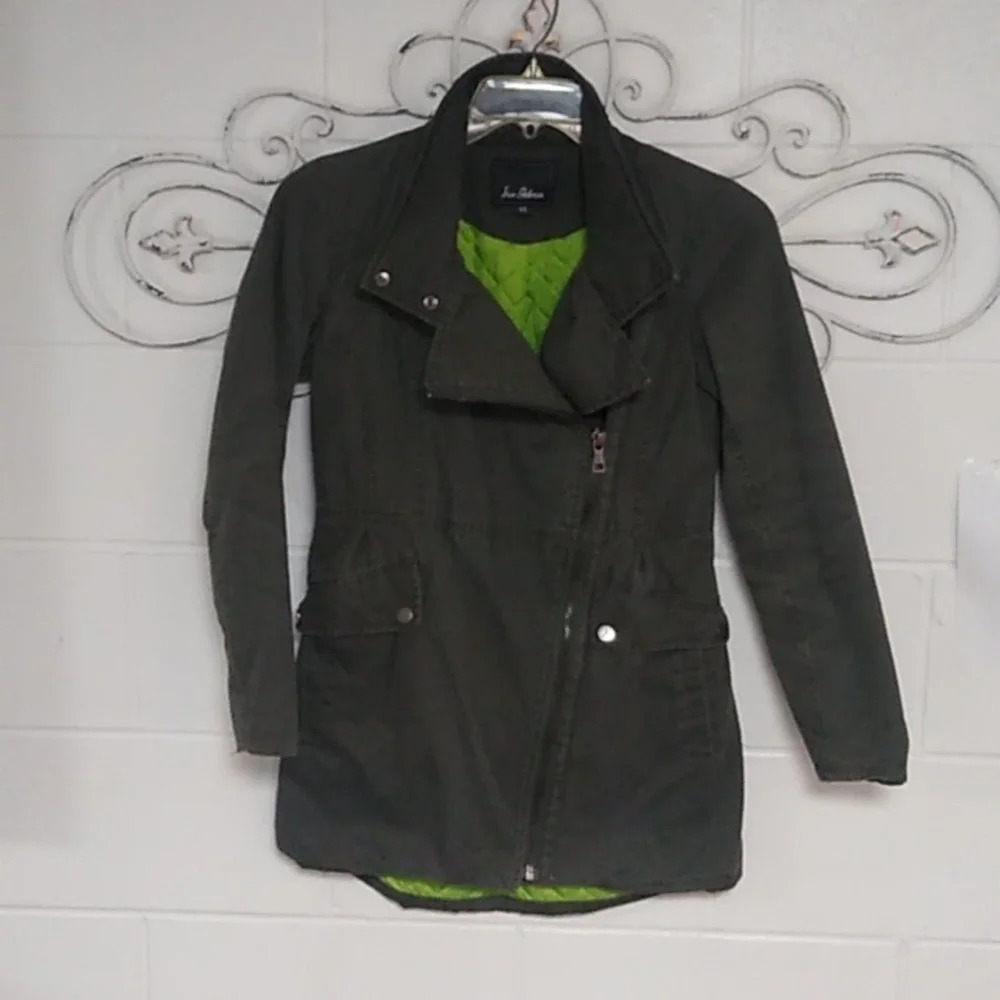 SAM EDELMAN BOHO OLIVE GREEN COTTON CANVAS QUILTED LINING ZIP JACKET